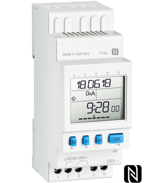 Interruptor horario digital modular semanal 1 canal. Programable por NFC